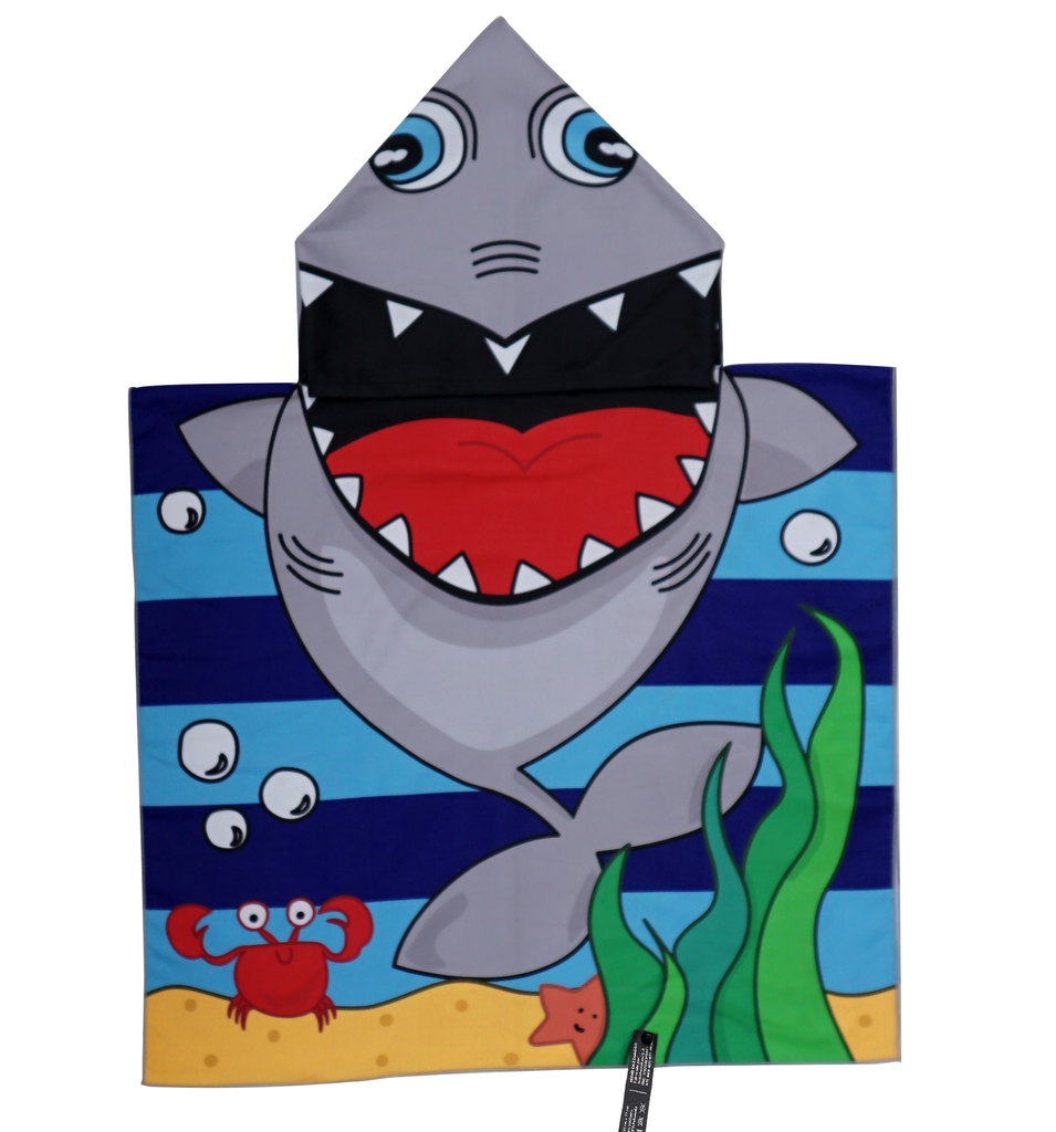 Toalla kids tipo poncho para niños - diseño tiburón