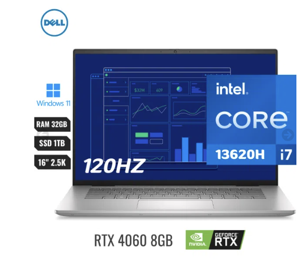Laptop Dell Inspiron Plus 7630 Intel Core I7-13620h (13va) Ram 32gb Ddr5 Ssd 1tb Pcie 16” 2.5k (2560 X 1600)