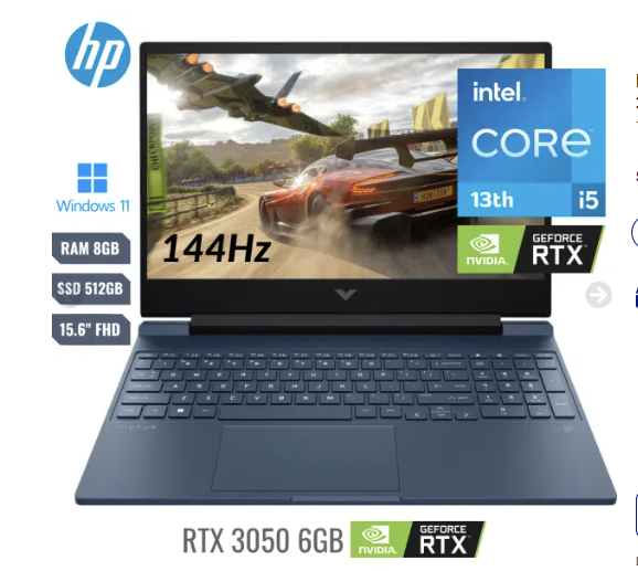 Laptop Hp Victus 15-fa1093dx Intel Core I5 13420h (13va) Ram 8gb Ddr4 3200mhz (slots X2) Ssd 512gb