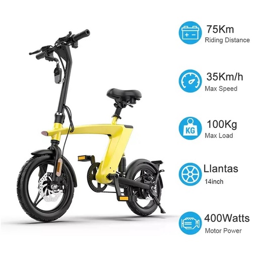 [G-BIKE H1 MAX] Bicicleta Eléctrica G-Bike H1 Max Plegable 400W Vel25-35km/h Dis75Km 14in